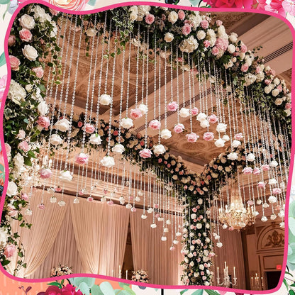 Norme 16pcs 31.4 Inch Wedding Rose Hanging Garland Crystal Beaded String Garland Artificial Rose Flower Decor for Wedding Engagement Bridal Shower Party Valentine's Day Party Decorations