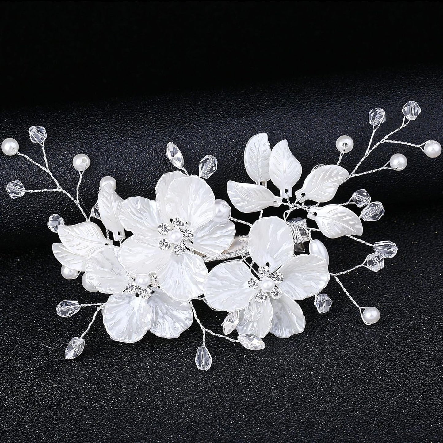 Bride Pearl Flower Hair Comb for Women and Girls, Wedding Floral Rhinestone Bridal Hair Piece Side Combs Hair Accessories for Wedding Party Daily (Pink)