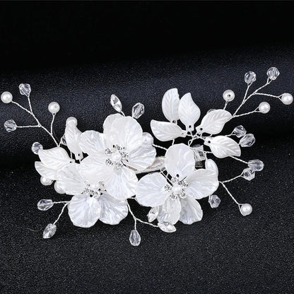 Bride Pearl Flower Hair Comb for Women and Girls, Wedding Floral Rhinestone Bridal Hair Piece Side Combs Hair Accessories for Wedding Party Daily (Pink)