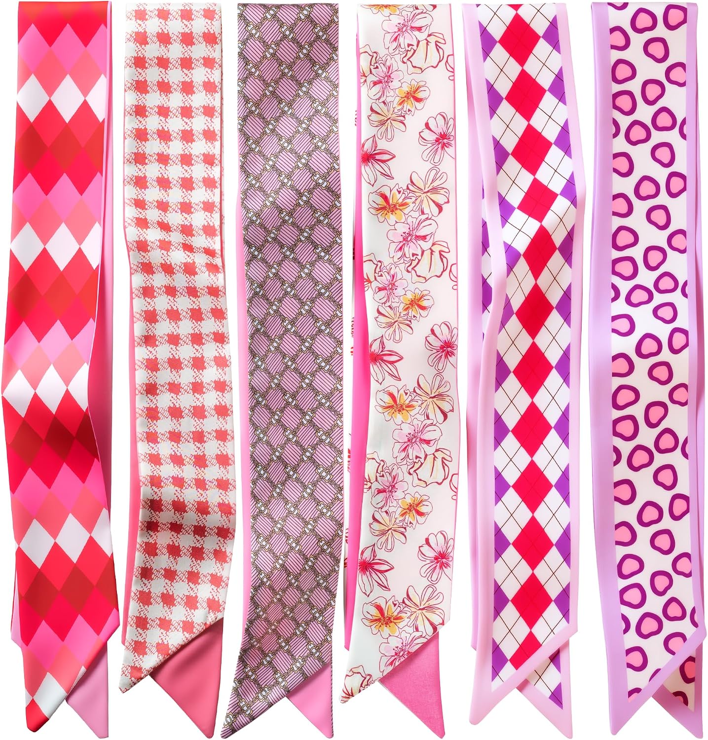 ZXZH 6 Pack Fashion Scarves for Women, Versatile Boho Head Scarf, Satin Scarf for Hair, Neck, Wrist, and Purse Accessories