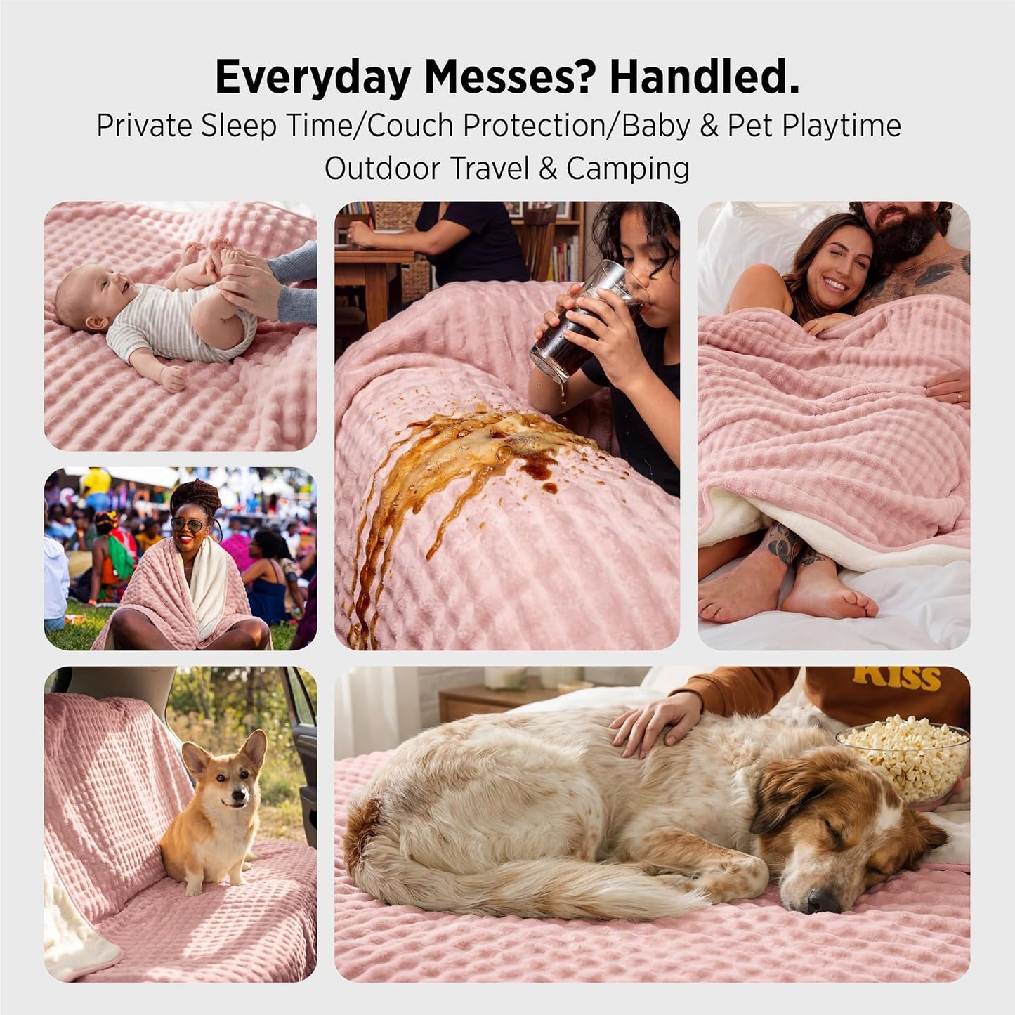 Bedsure Bubble Waterproof Blanket for Couch - Soft Fleece Reversible Dog Blankets for Large Dogs, Waterproof Couch Sofa Cover Bed Protector, Pink/Beige, Twin 60x80 inches