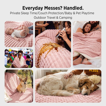 Bedsure Bubble Waterproof Blanket for Couch - Soft Fleece Reversible Dog Blankets for Large Dogs, Waterproof Couch Sofa Cover Bed Protector, Pink/Beige, Twin 60x80 inches