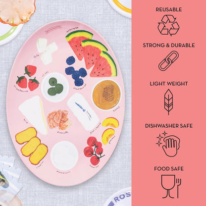 Sophistiplate Melamine Serving Tray by Meg Quinn – Pink Serving Platter for Summer with Placement Guide. Dishwasher Safe Tray for Charcuterie, Cheese, & Snacks.