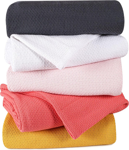 BOUTIQUO 100% Cotton Bed Blanket, Breathable Thermal Blanket Full - Queen Size, Soft Honeycomb Waffle Blanket 90"x90", Cotton Bed Blanket, Perfect for Layering Any Bed for All Season, Pink