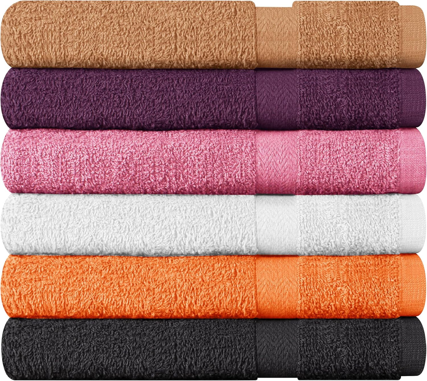 Towel and Linen Mart 100% Cotton 6 Pack Bath Towel Set, Quick Dry, Super Absorbent, Light Weight, Soft, (27 x 54 Pack of 6) (27 x 54 6 Pack, Plum, Pink, Beige, Grey, White, Peach)