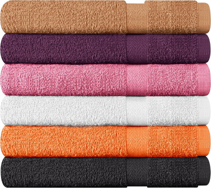 Towel and Linen Mart 100% Cotton 6 Pack Bath Towel Set, Quick Dry, Super Absorbent, Light Weight, Soft, (27 x 54 Pack of 6) (27 x 54 6 Pack, Plum, Pink, Beige, Grey, White, Peach)