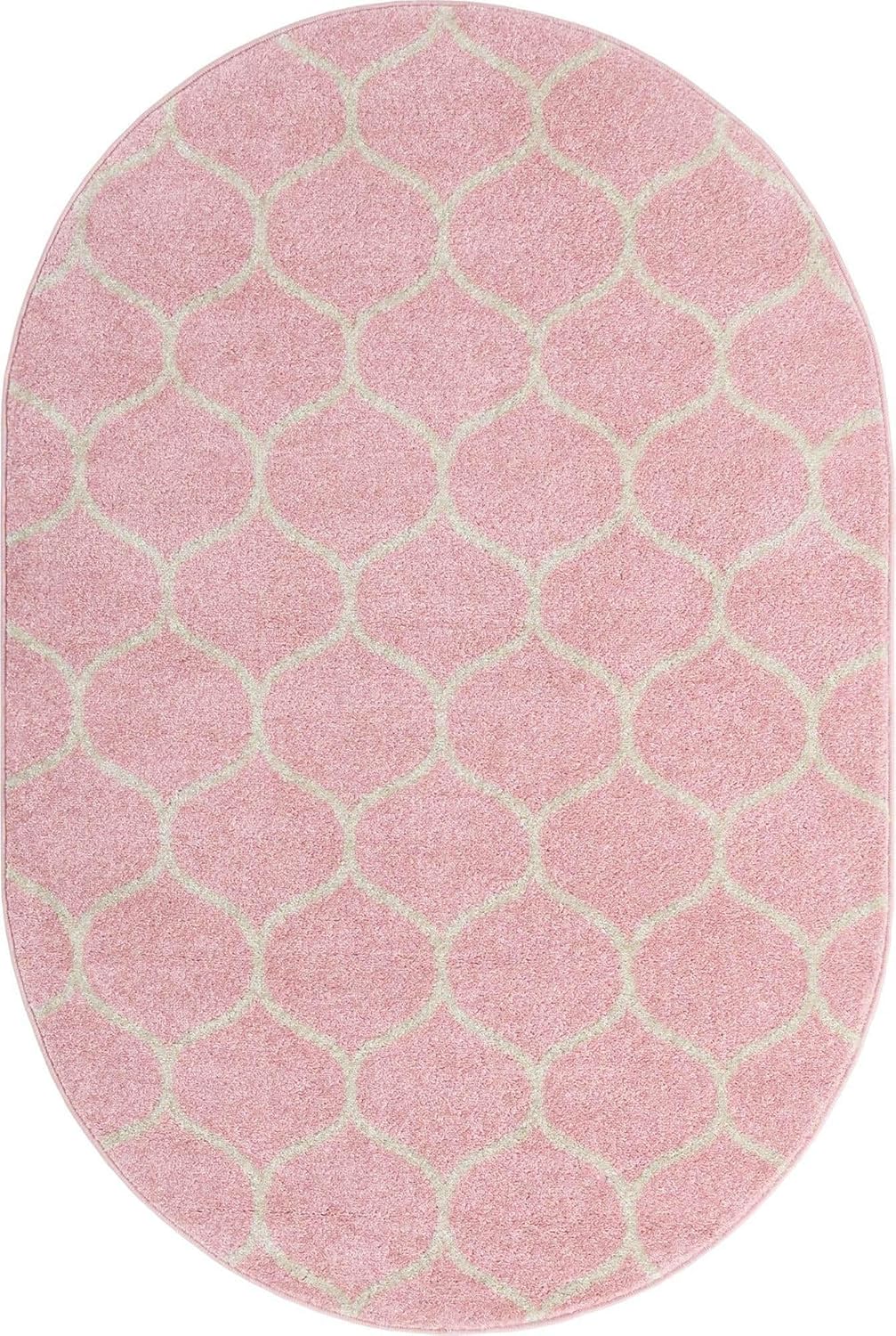 Unique Loom Trellis Frieze Collection Area Rug - Rounded (4' x 6' Oval, Light Pink/ Ivory)