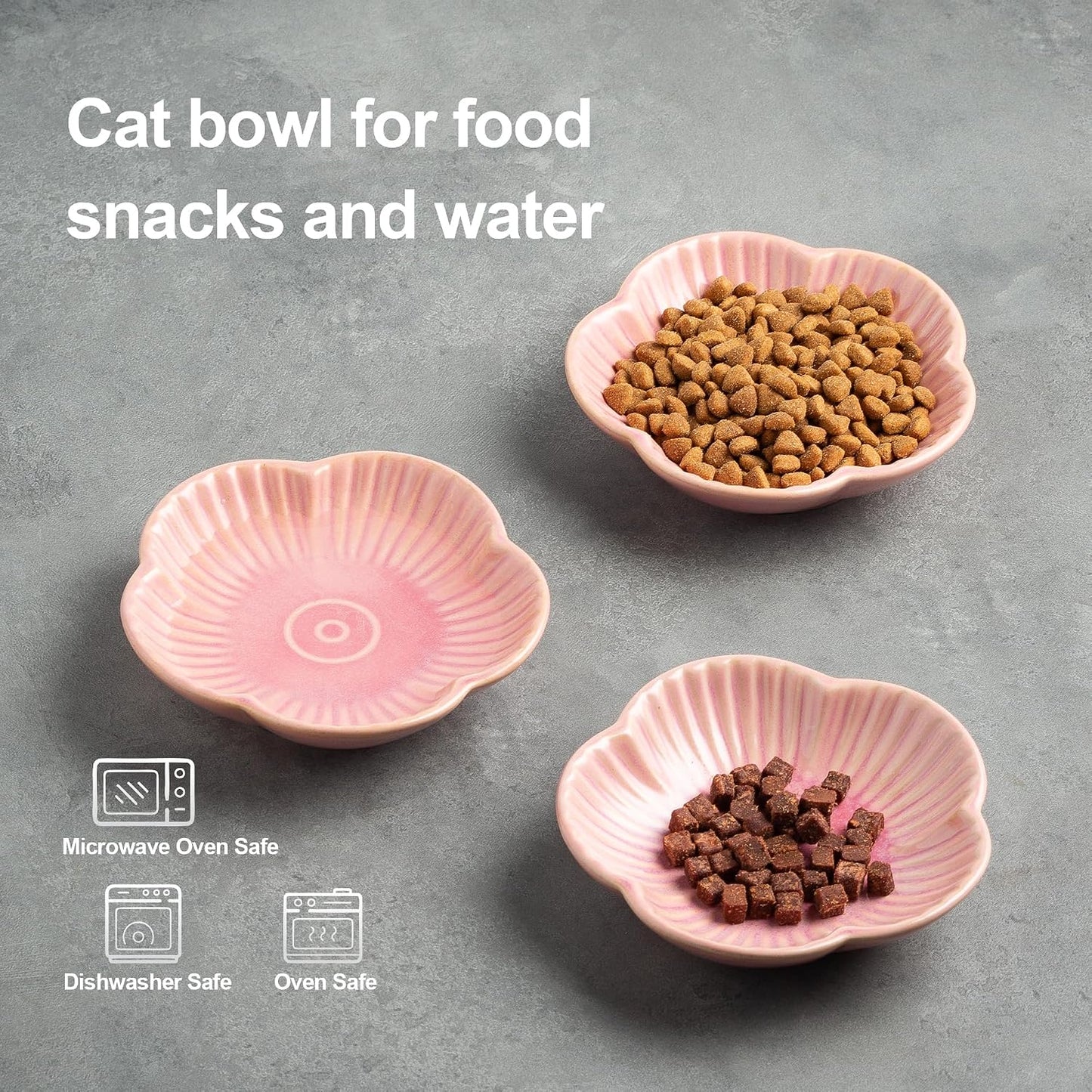 Mecaikru Cat Food Bowls, Ceramic Pet Plates, Cat Dish for Food, Water and Snack, 4.72 Inch, Indoor and Outdoor Use, Kitten Puppy and Small Animals Bowls Set of 3 (Pink)