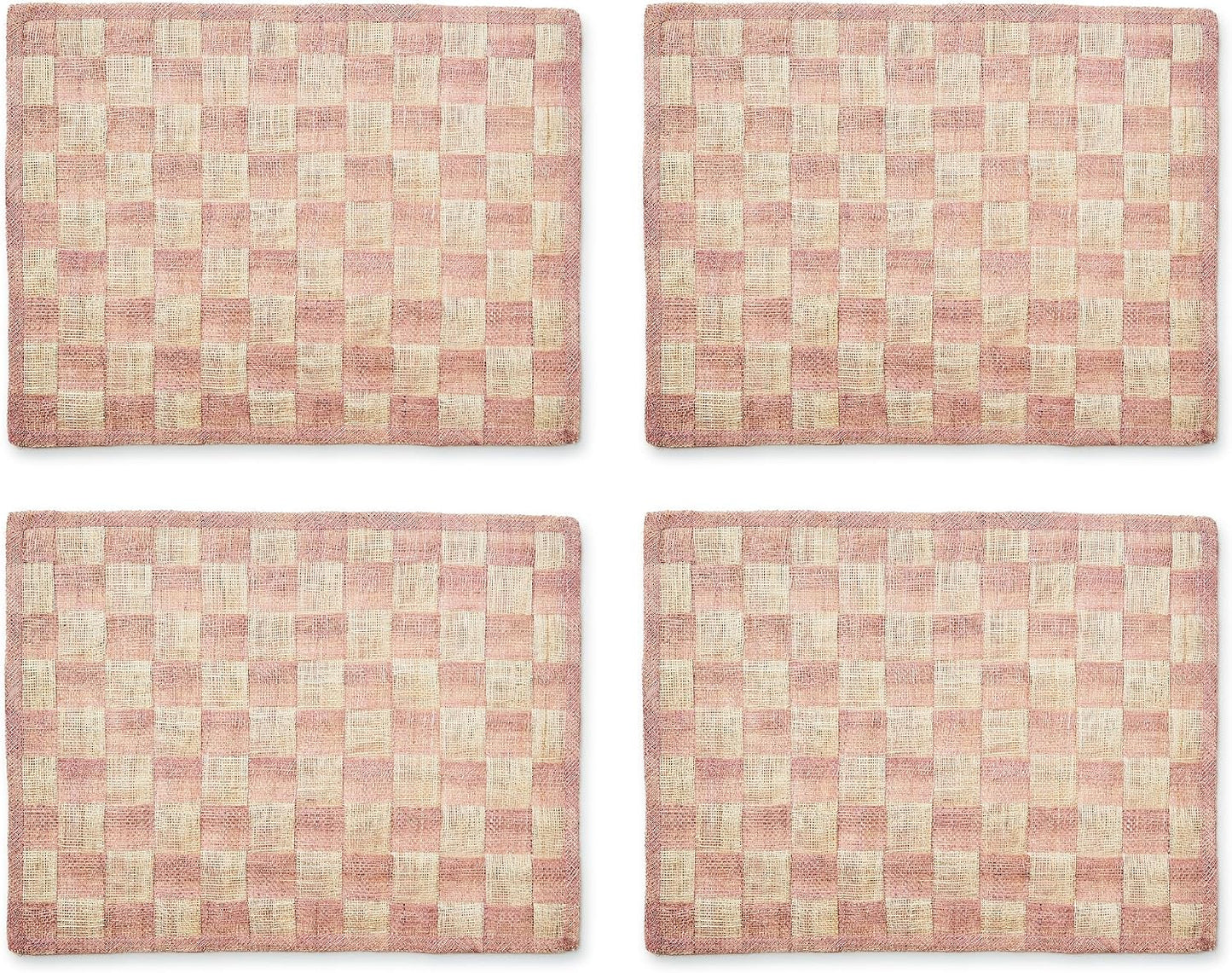 MACKENZIE-CHILDS Set of 4 Sinamay Placemats, Durable Woven Table Mats, Pink