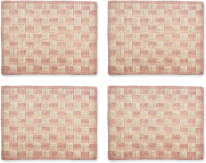 MACKENZIE-CHILDS Set of 4 Sinamay Placemats, Durable Woven Table Mats, Pink