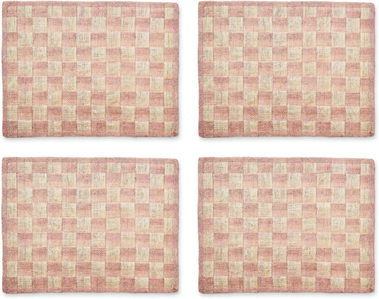 MACKENZIE-CHILDS Set of 4 Sinamay Placemats, Durable Woven Table Mats, Pink