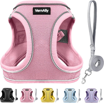 Sparkly Dog Harness Small Sized and Leash Set for Small Dogs Cats,Pink XXS Puppy Harness, Step in Soft Dog Reflective Vest, Breathable Mesh Pet Harness. (Pink, XXS)