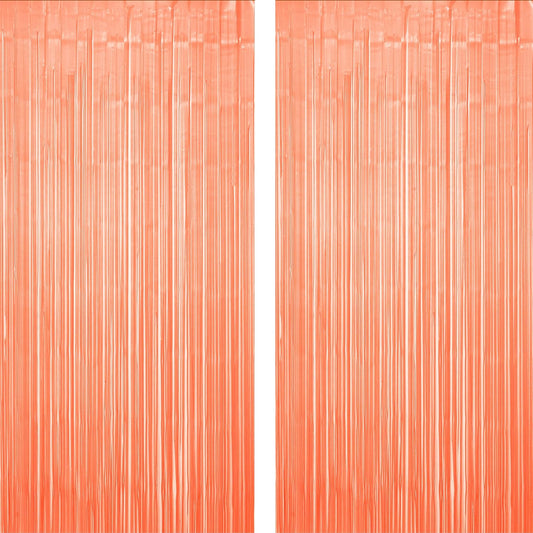 Coral Pink Metallic Foil Curtains Party Photo Booth Backdrop Wedding Girls Birthday Party Engagement Bachelorette Anniversary Bridal Shower Celebration Backdrop Decoration, 3.2 ft x 6.5 ft, 2pc