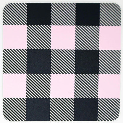 Set Of Four Coasters, Rustic Buffalo Check Plaid Pattern with Cork Base, Made in the USA by Blinggasm (Light Pink)
