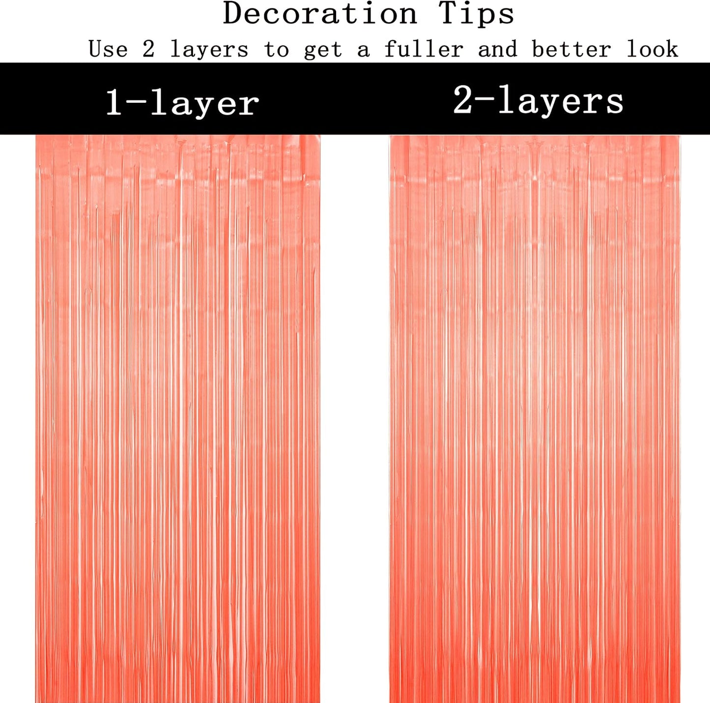 Coral Pink Metallic Foil Curtains Party Photo Booth Backdrop Wedding Girls Birthday Party Engagement Bachelorette Anniversary Bridal Shower Celebration Backdrop Decoration, 3.2 ft x 6.5 ft, 2pc