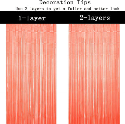 Coral Pink Metallic Foil Curtains Party Photo Booth Backdrop Wedding Girls Birthday Party Engagement Bachelorette Anniversary Bridal Shower Celebration Backdrop Decoration, 3.2 ft x 6.5 ft, 2pc