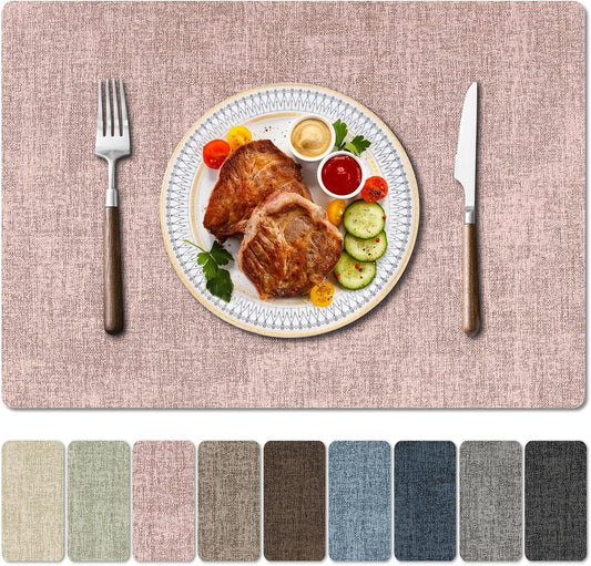 Faux Leather Heat Resistant Placemats Set of 6 – Waterproof Oilproof Wipeable Dining PU Place Mat Easy Clean Table Mats for Kitchen/Dining/Party/Holiday, Pink