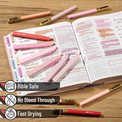 Mr. Pen- Aesthetic Highlighters and Ballpoint Pens No Bleed, 12 Pack, Shades of Pink, Bible Highlighters and Pens No Bleed, Fast Dry and No Smear for Bible Journaling, Planner, School Supplies