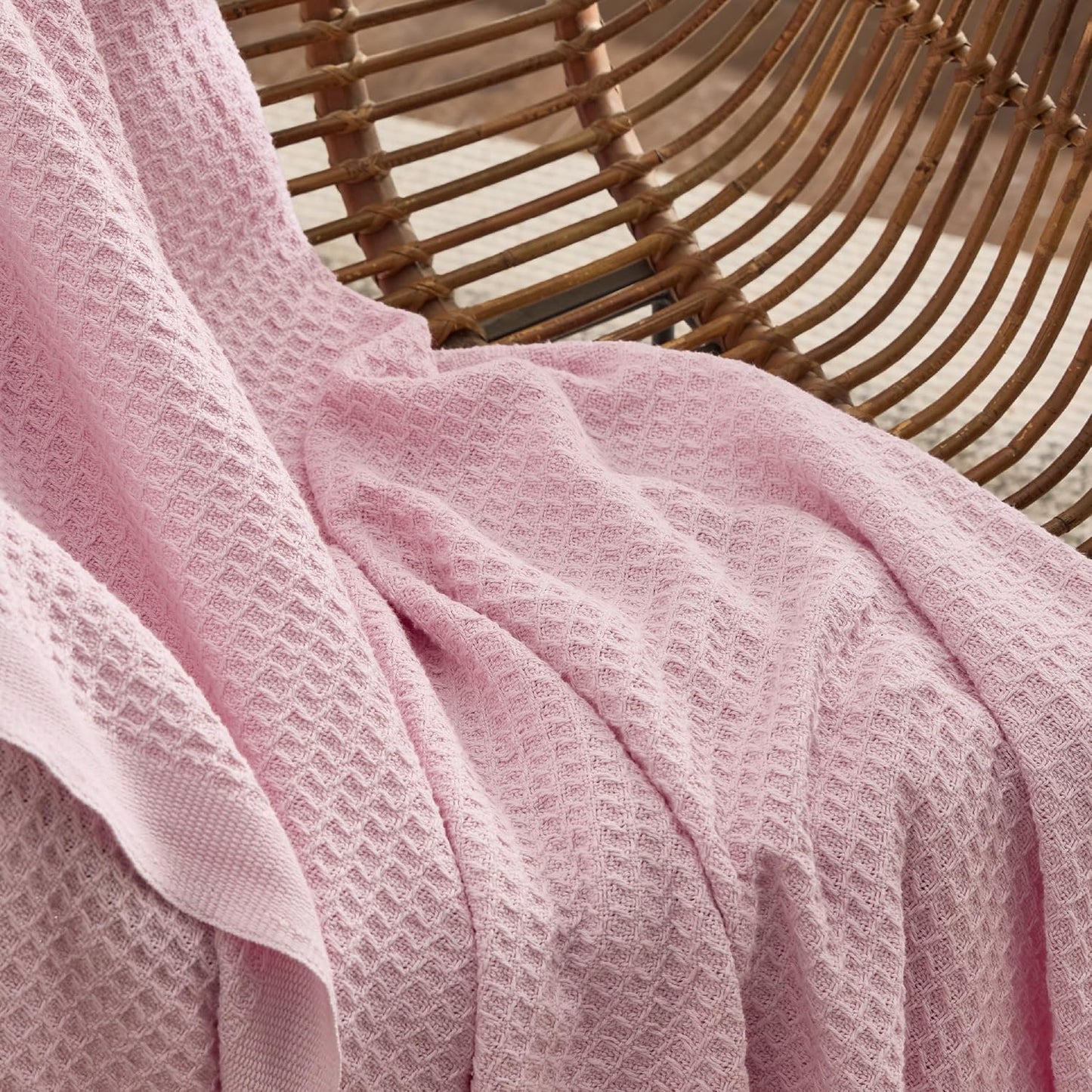 Bedsure Gentlesoft 100% Cotton Blanket Queen Size for Bed - Cooling Breathable and Soft for Summer, Thick Cozy Waffle Weave Blanket Gifts for Women, Light Pink, 90x90 Inches
