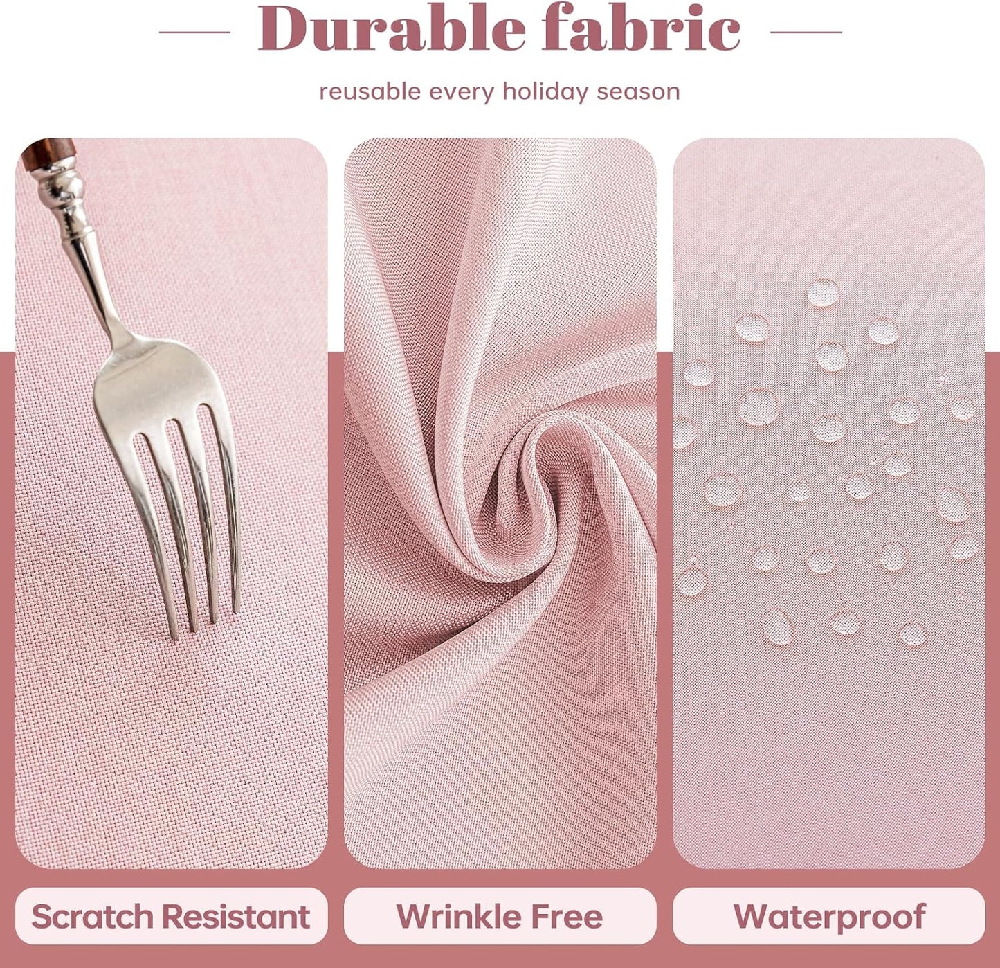 JIALE Pink Table Cloth, Round Tablecloth 60x60 Inches Waterproof Linen Tablecloths for Mothers Day Spring Summer,Dining Table Cover for Picnic/Party/Birthday