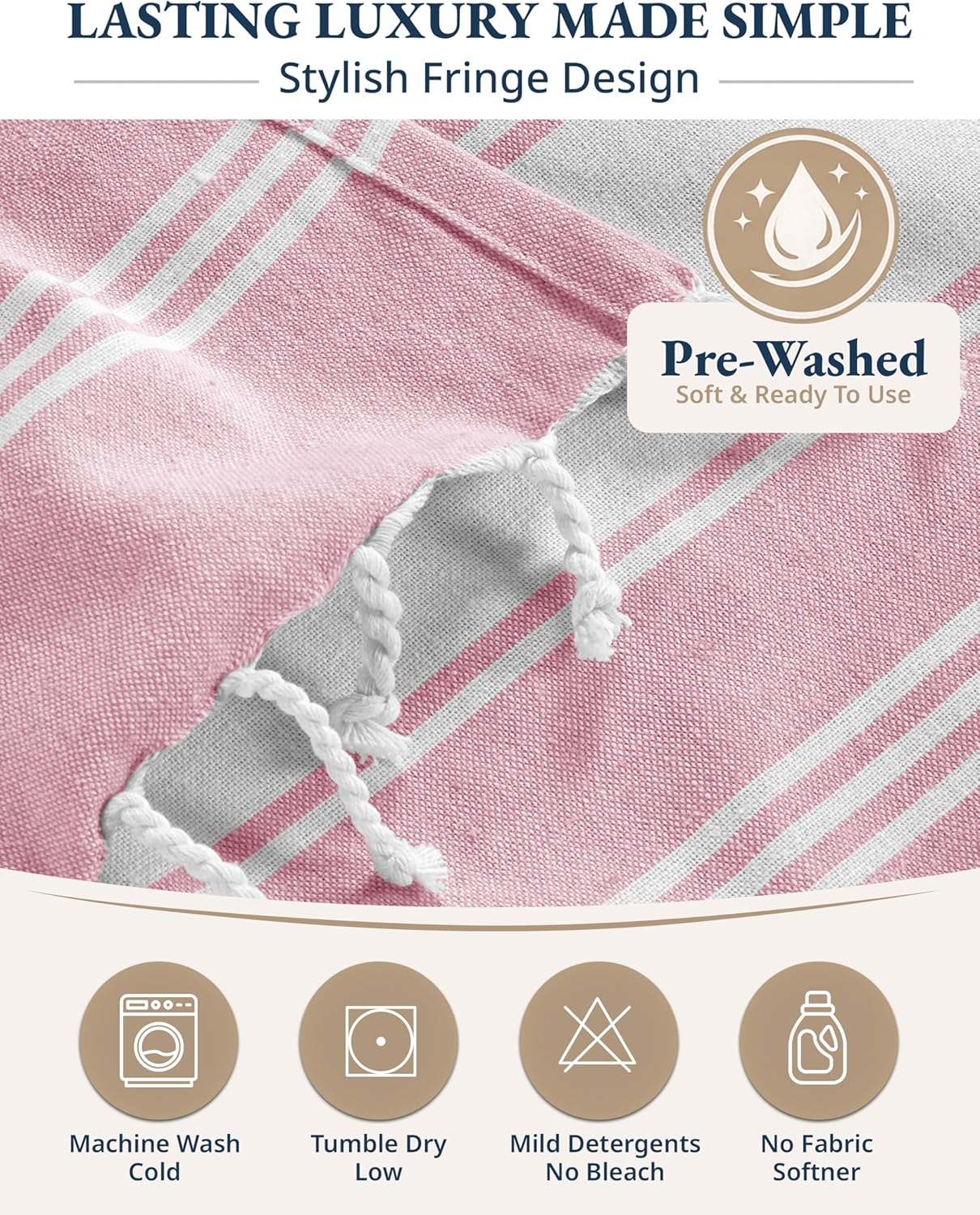 LANE LINEN Turkish Beach Towel Set of 4 - Beach Towels, Pre-Washed Pool Towel, Extra Large Beach Towel, Quick Dry & Sand Free, Absorbent Travel Towel, 39"x71" - Candy Pink