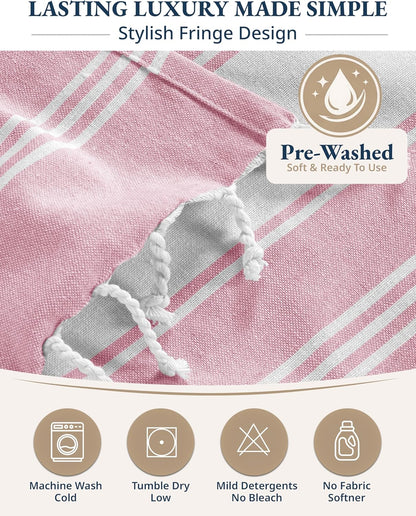 LANE LINEN Turkish Beach Towel Set of 4 - Beach Towels, Pre-Washed Pool Towel, Extra Large Beach Towel, Quick Dry & Sand Free, Absorbent Travel Towel, 39"x71" - Candy Pink