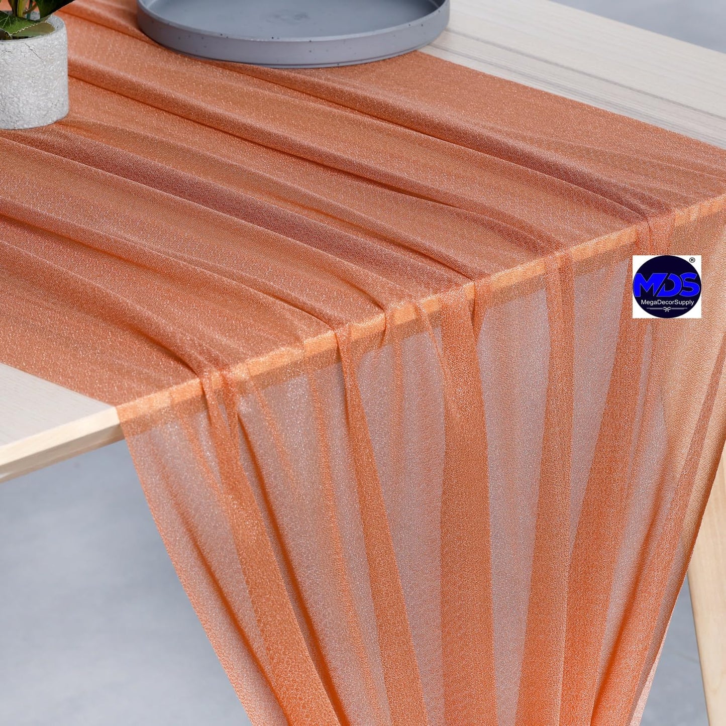 MDS® Pack of 10, 10ft Chiffon Table Runner 29 x 120 Inches, Sheer Wedding Runner Romantic Rustic Table Runner for Wedding Decoration, Birthday Party, Bridal Shower, Party Arch Décor - Coral Peach
