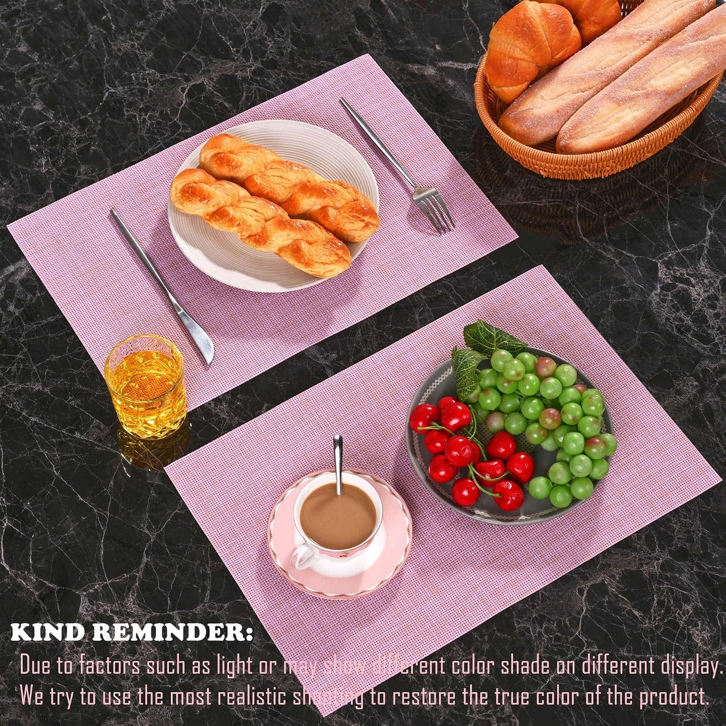 Zupro Placemats Set of 4 Braided PVC 18"x12" Pink for Indoor Outdoor Usage | Washable Heat-Resistant Non Slip Kitchen Dining Patio Table Place Mats