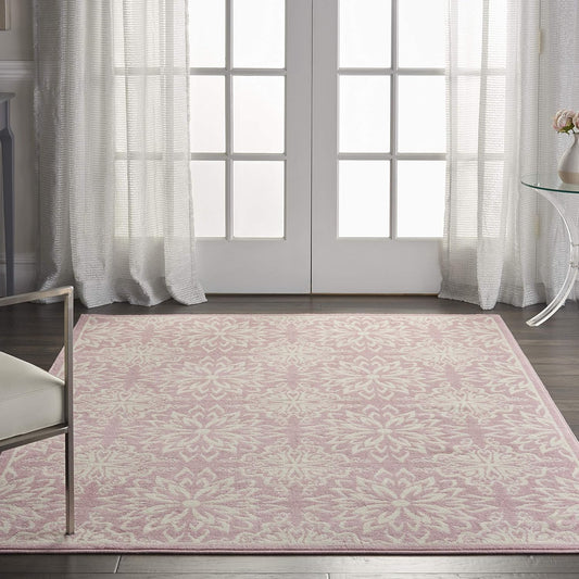 Nourison Home Jubilant Floral Ivory/Pink 4' x 6' Area-Rug, Easy-Cleaning, Non Shedding, Bed Room, Living Room, Dining Room, Kitchen (4x6)