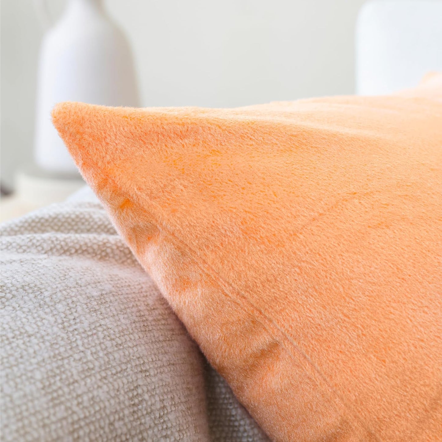 Encasa XO Velvet Throw Pillow Covers 20x20 in (50x50 cm) - Peach - No Inserts, Pack of 2 Cases | Solid Plain Dyed Soft & Smooth, Square Decorative Cushion Covers for Living & Bedroom