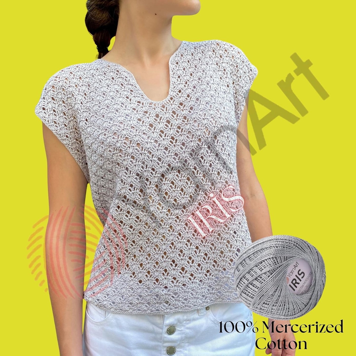 YarnArt Iris – Mercerized Cotton Thread for Crochet & Lace, 100% Cotton, 20g 138m, Fine Weight, Ideal for Doilies, Tablecloths, Summer Garments & Home Decor (1, 913 – Peach)