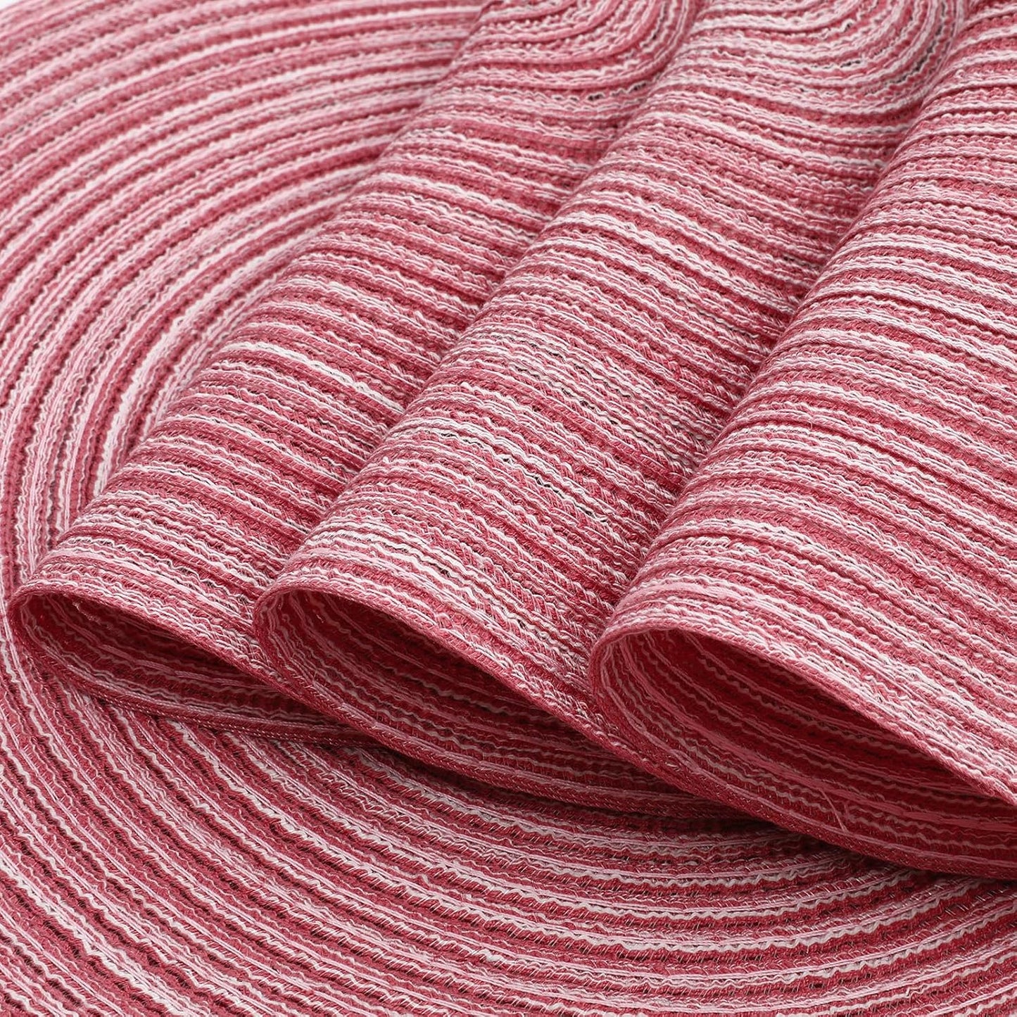 Topotdor 15 Inch Round Placemats Stain Resistant Anti-Skid Washable Polyproplene Table Mats Placemats(Pink, Set of 6)