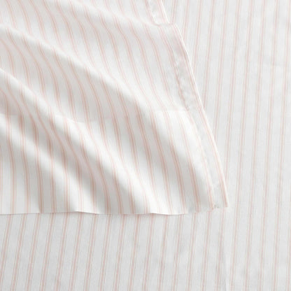 Martha Stewart - Full Size Sheets Set, Crisp & Tailored Cooling Sheets with a Smooth Cotton Percale Lightweight Feel - Bed Sheets with Matching Pillowcases & Fitted Sheet (Ticking Stripe Pink)
