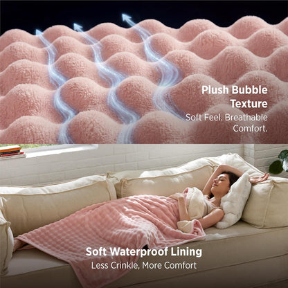 Bedsure Bubble Waterproof Blanket for Couch - Soft Fleece Reversible Dog Blankets for Large Dogs, Waterproof Couch Sofa Cover Bed Protector, Pink/Beige, Twin 60x80 inches