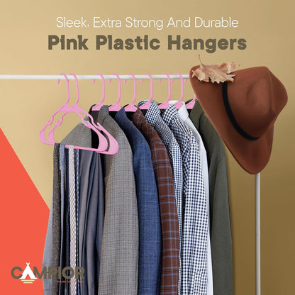 Pink Plastic Hangers 50 Pack– Heavy-Duty Plastic Hangers Slim and Space-Saving, Durable and Lightweight PP with Non-Slip Shoulder Notches for Slip Dresses, Suits, Jackets & Camisoles