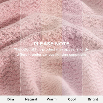 Bedsure GentleSoft 100% Cotton Blanket Queen Size for Bed - Breathable and Lightweight, Soft Cozy Textured Herringbone Woven Blanket for Summer Spring, Pink, 90x90 inches