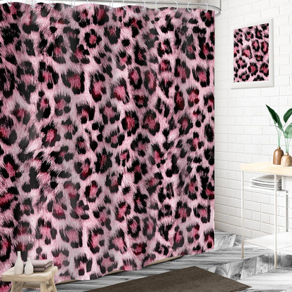 Pink Leopard Print Shower Curtain 60Wx72H Inches Wild Safari Skin Pattern Powerful Cheetah Cat Panthera Fur Wildlife Cloth Fabric Waterproof Polyester Bathroom Home Decor Set with Hooks