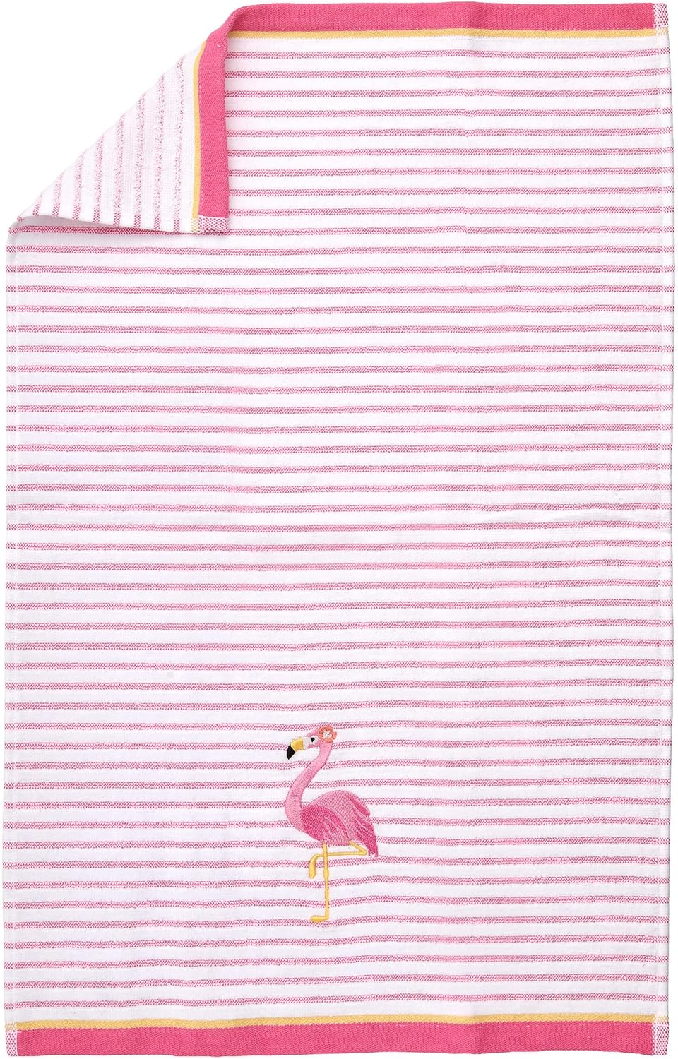 Ritz 2-Piece Cotton Velour Bathroom Hand Towel Set, Embroidered Flamingo Design, Soft Pink Pinstripe Decorative Towels for Tropical, Coastal, or Pool House Decor, 16” x 26”