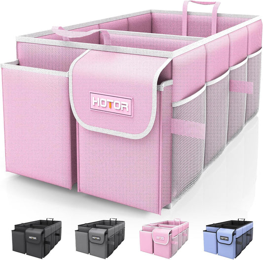 HOTOR Trunk Organizer for Car - Car Organizer, Foldable Trunk organizer for SUVs & Sedans, Sturdy Organization for Car Accessories, Tools, Sundries, Pink, 2 Compartments, 21.3"×12.6"×10.6"
