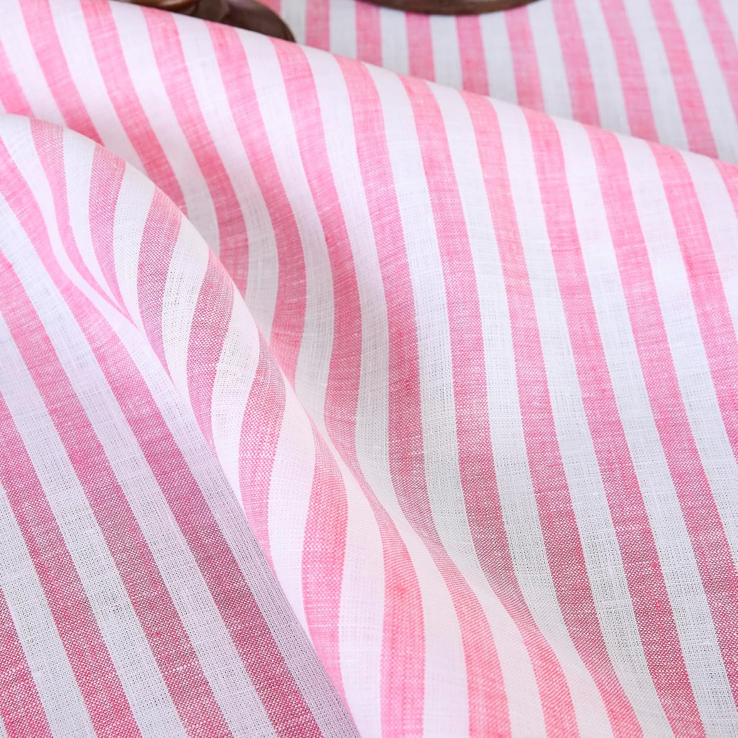Solino Home Linen Tablecloth 60 x 120 Inch - Amalfi Stripe 100% Pure Linen Pink and White Table Cloth for Rectangle Tables - Machine Washable Tablecloth for Summer