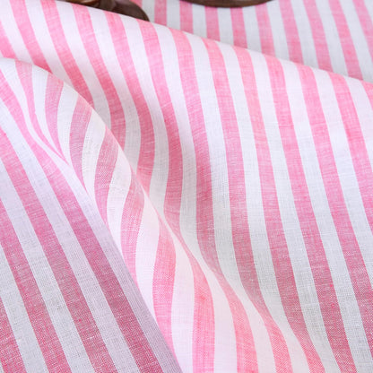 Solino Home Linen Tablecloth 60 x 120 Inch - Amalfi Stripe 100% Pure Linen Pink and White Table Cloth for Rectangle Tables - Machine Washable Tablecloth for Summer