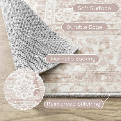 Light Pink Bedroom Rugs 6x9 Vintage Distressed Aesthetic Cute Boho Floral Feminine Low Pile Soft Carpet Machine Washable Stain Resistant Area Rugs for Kids Room Nursery Playroom Office 6 x 9