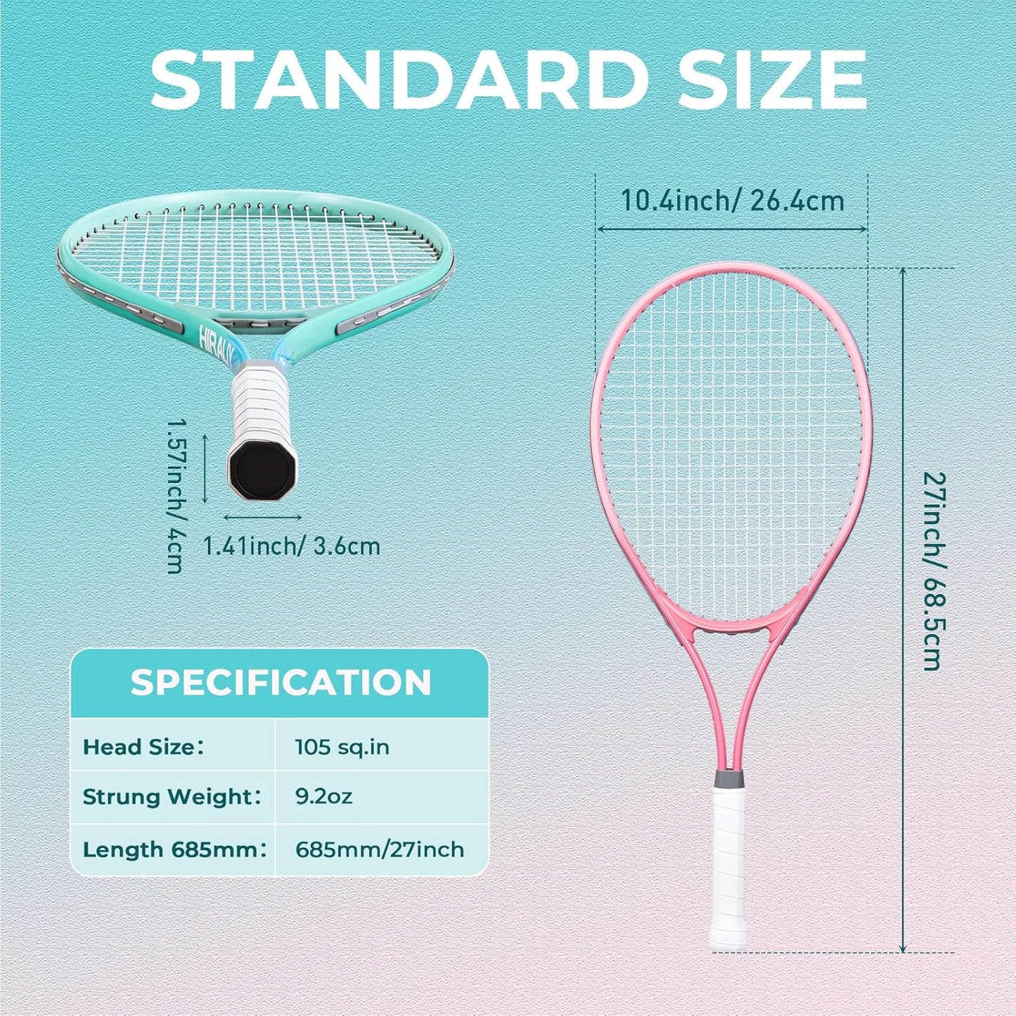 HIRALIY Tennis Rackets 2 Pack for Adults Beginners - 27 Inch Lightweight Aluminum Tennis Racquet Set with 3 Balls & Carry Bag - Vibration Dampening & Large Sweet Spot for Men Women Couples