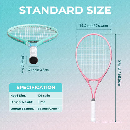 HIRALIY Tennis Rackets 2 Pack for Adults Beginners - 27 Inch Lightweight Aluminum Tennis Racquet Set with 3 Balls & Carry Bag - Vibration Dampening & Large Sweet Spot for Men Women Couples