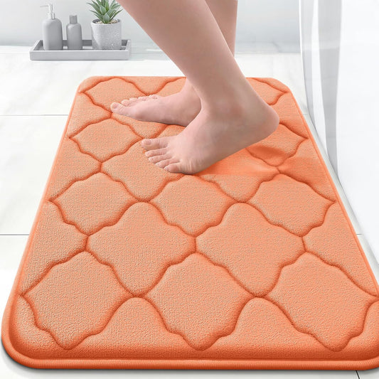 OLANLY Memory Foam Bath Mat Rug 24x16, Ultra Soft and Absorbent Bathroom Rugs, Non-Slip, Comfortable, Machine Washable Bath Carpet for Bathroom Floor, Tub, Shower and Home Decor Accessories, Peach