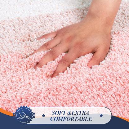 Walensee Bathroom Rug Non Slip Bath Mat (16 x 24, Ombre Pink) Water Absorbent Soft Microfiber Shaggy Mat Machine Washable Thick Plush Rug for Shower