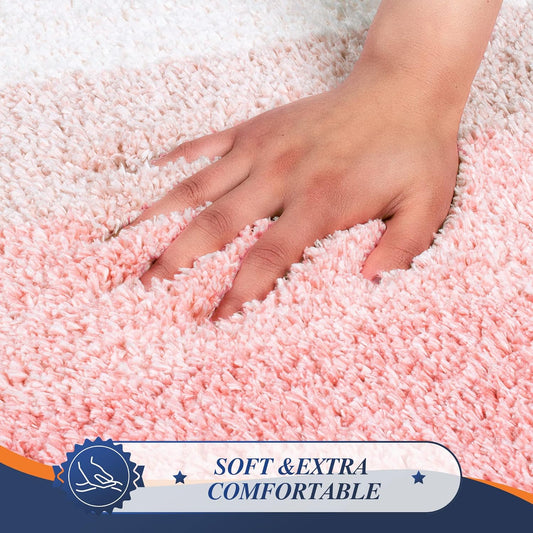 Walensee Bathroom Rug Non Slip Bath Mat (16 x 24, Ombre Pink) Water Absorbent Soft Microfiber Shaggy Mat Machine Washable Thick Plush Rug for Shower