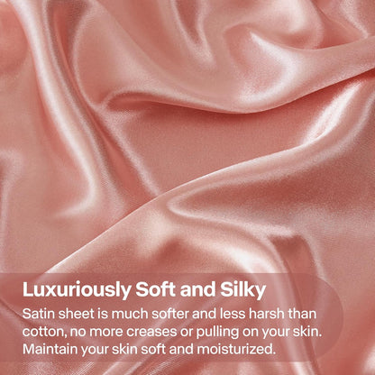 BEDELITE Satin Sheets Queen Size Bed Set, Luxury Soft Rose Pink Silky Sheets for Hair and Skin, Similar to Silk Bed Sheets Set 4 Pieces with 1 Deep Pocket Fitted Sheet, 1 Flat Sheet, and 2 Pillowcases