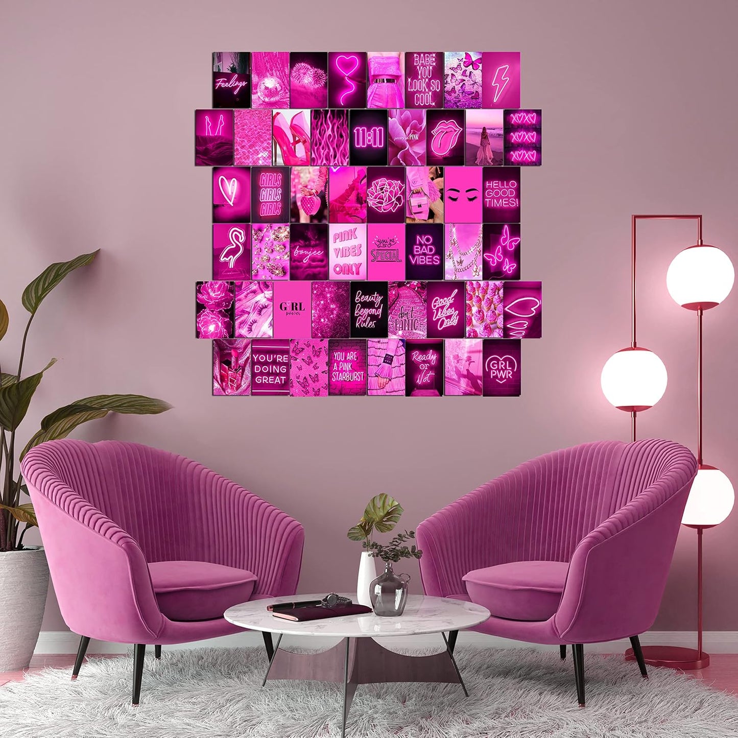 WOONKIT Pink Neon Wall Collage Kit Aesthetic Pictures, Trendy Room Decor for Teen Girls, Pink , 50pcs 4x6 Inch