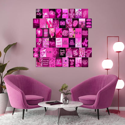 WOONKIT Pink Neon Wall Collage Kit Aesthetic Pictures, Trendy Room Decor for Teen Girls, Pink , 50pcs 4x6 Inch